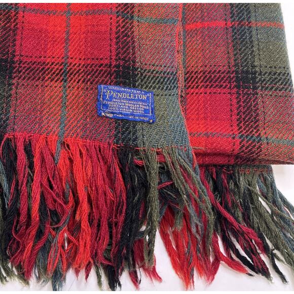 Vintage Pendleton Throw Wool Blanket Red Plaid Made in USA Tartan Fringe 72x54 - Picture 1 of 4